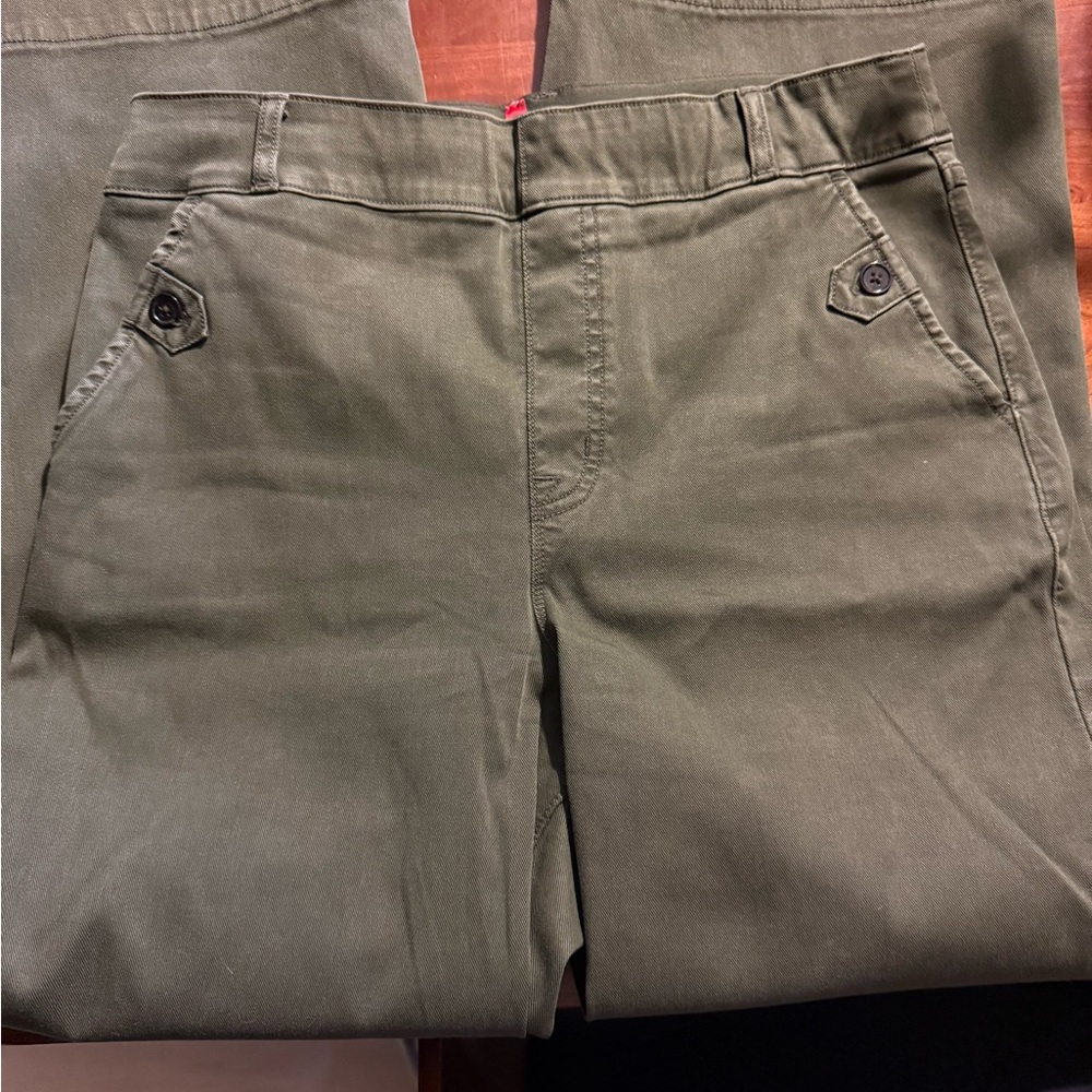 SPANX® Stretch Twill Pull-On Cropped Pant Olive Green Sz L